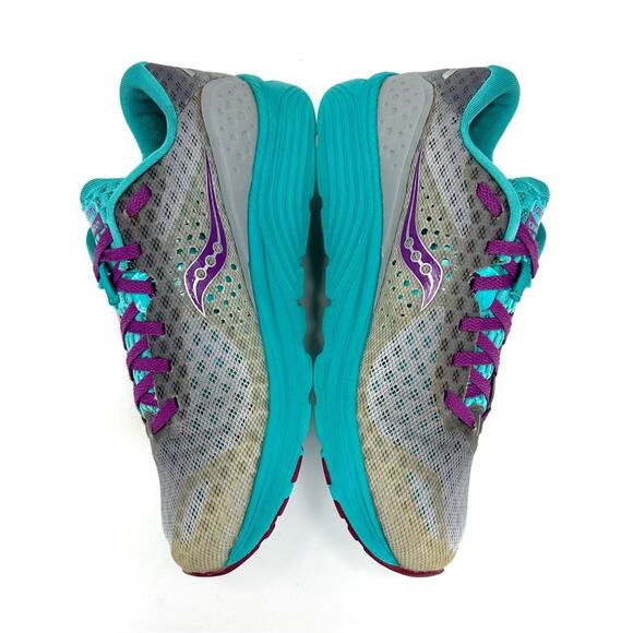 Saucony Kinvara 8 Everun Women Running Shoes Sz 8 Gray Teal Purple Mesh Sneakers - Picture 12 of 16